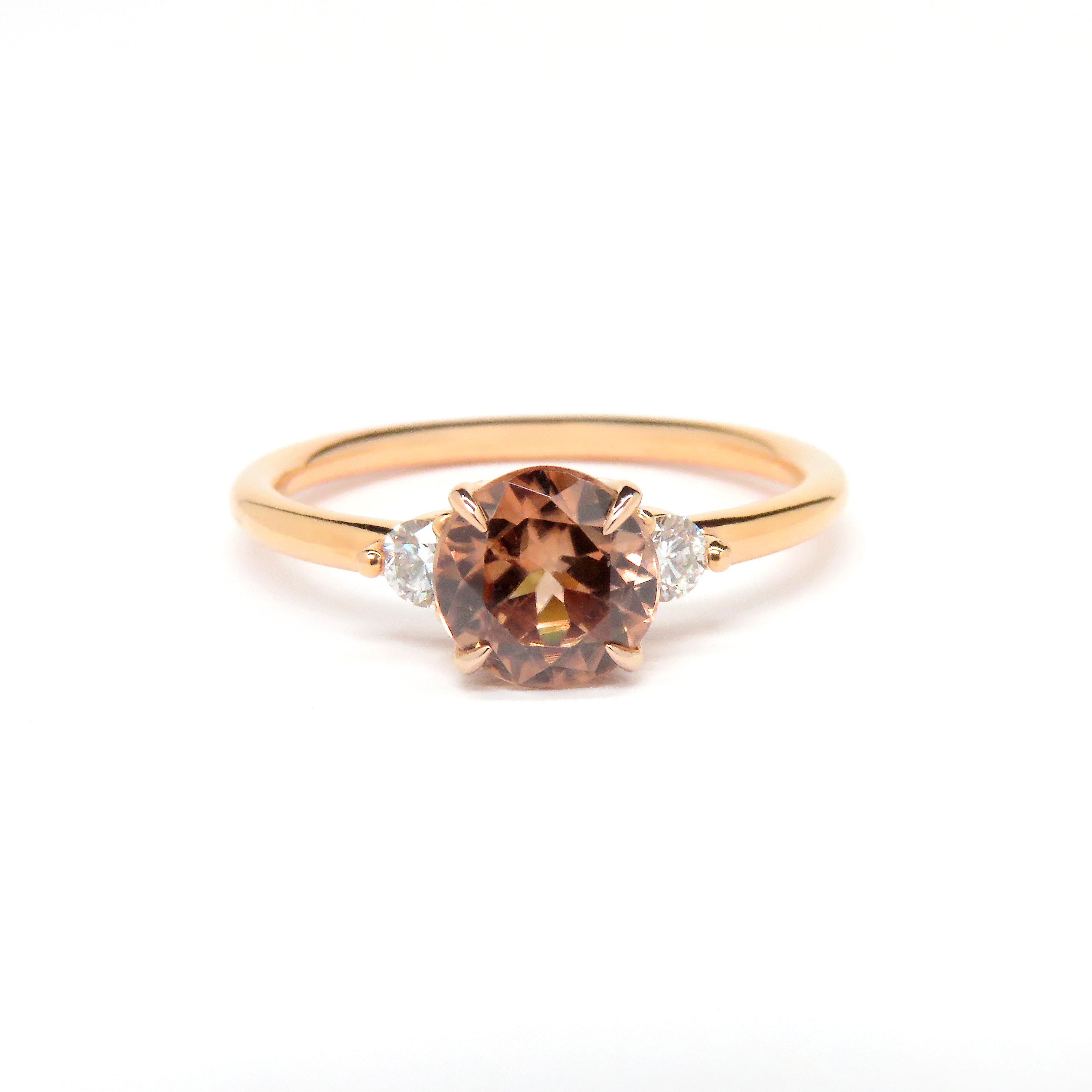 18ct Rose Gold Orange Zircon & Diamond Ring