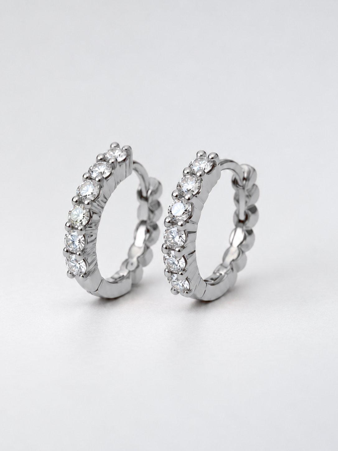 9ct White Gold 12.90mm Natural Diamond Hoops