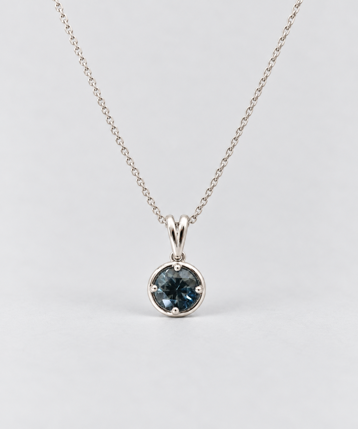 9ct White Gold RBC Blue Grey Spinel Virelle Pendant