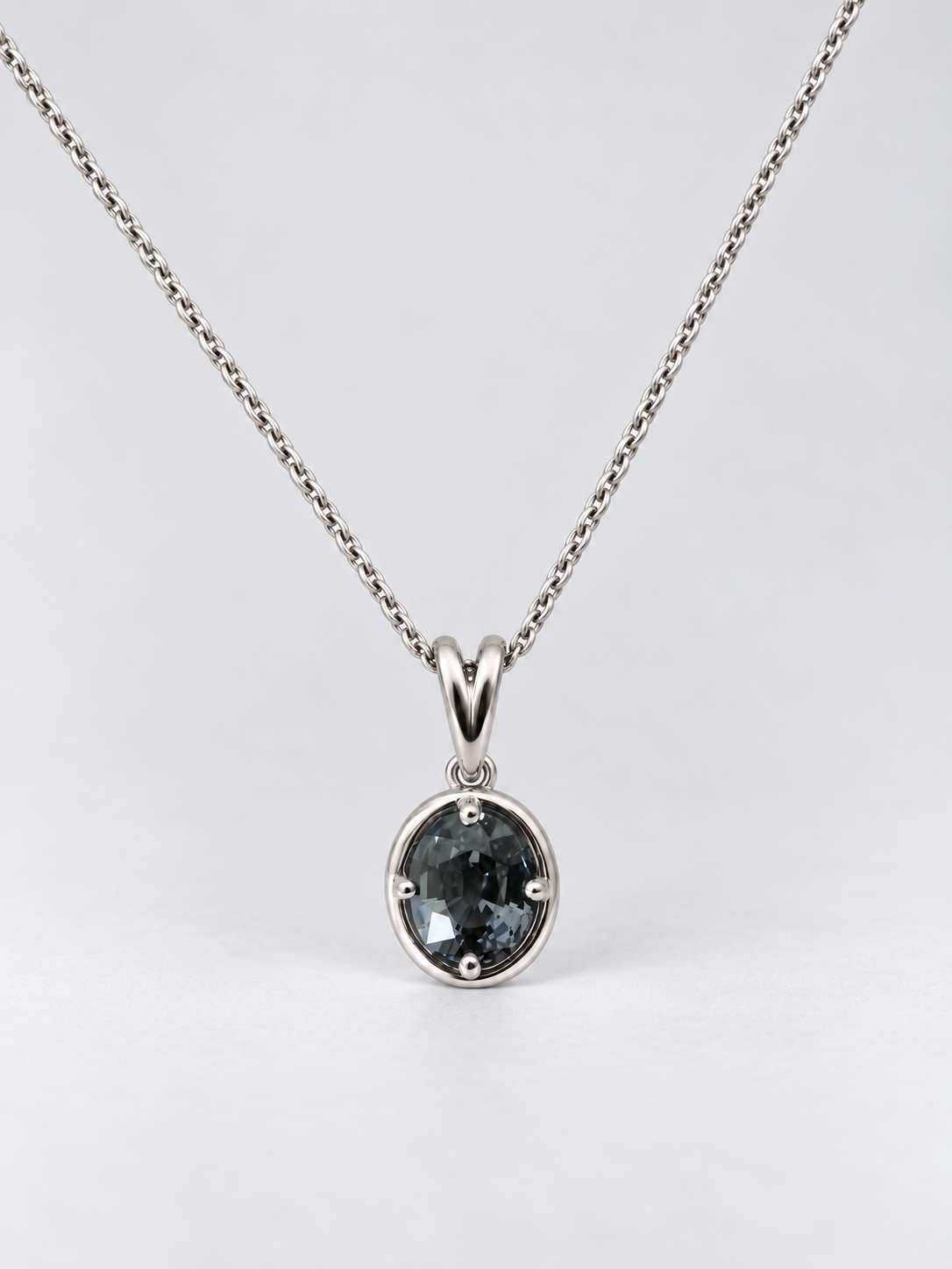 9ct White Gold Oval Grey Virelle Pendant 9ct White Gold