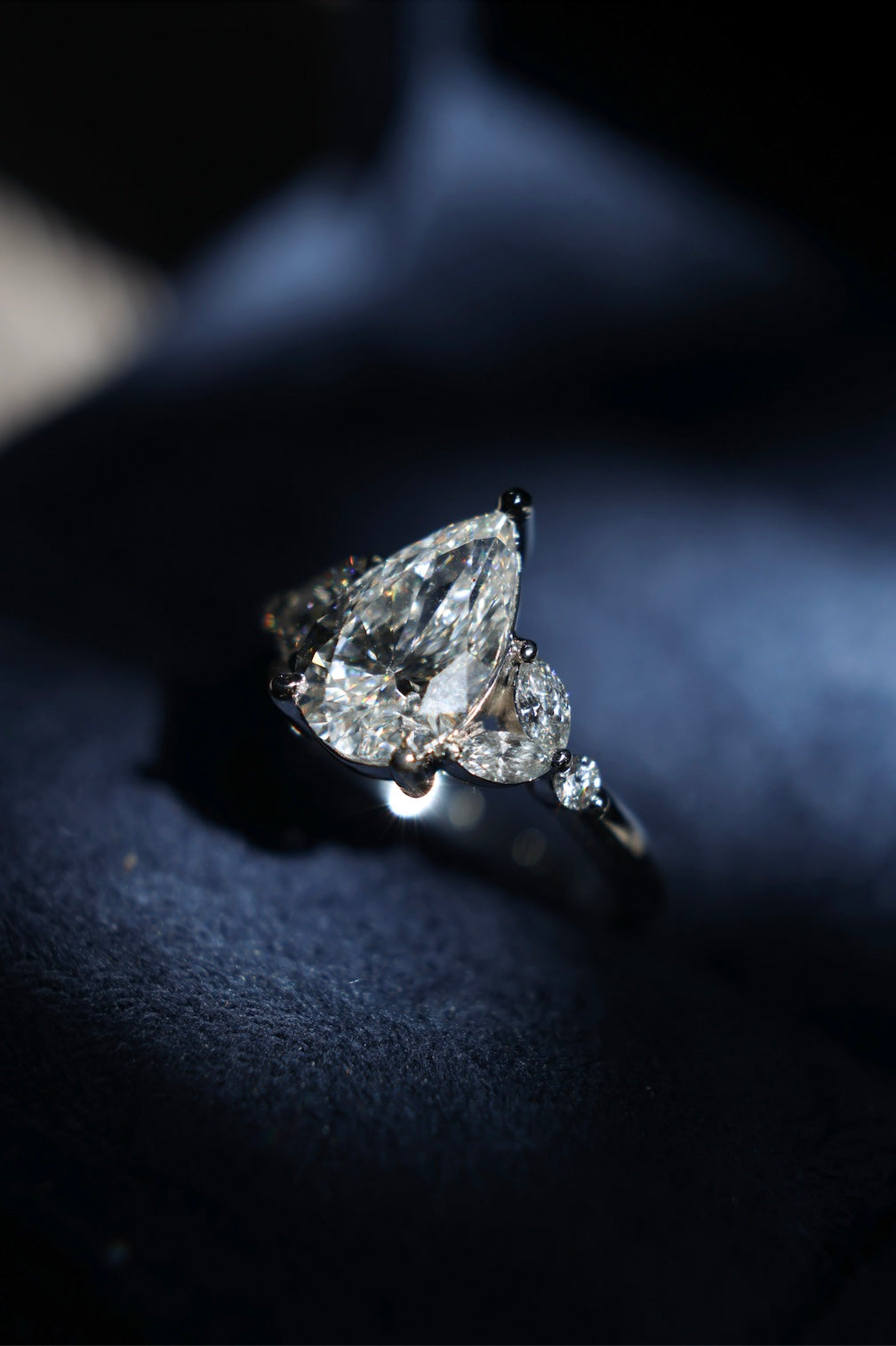 Platinum and Pear diamond engagement ring Brisbane