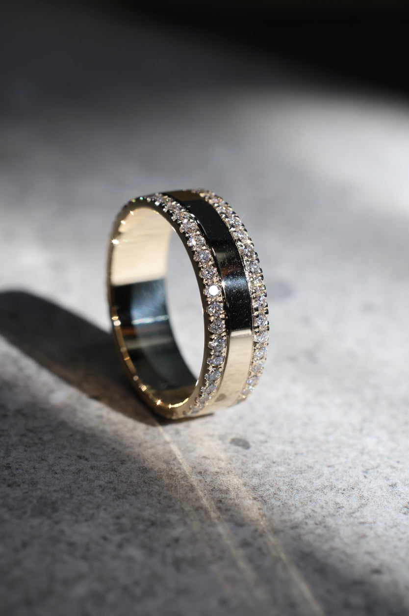 9ct Yellow Gold Double Row Diamond Set Cigar Band