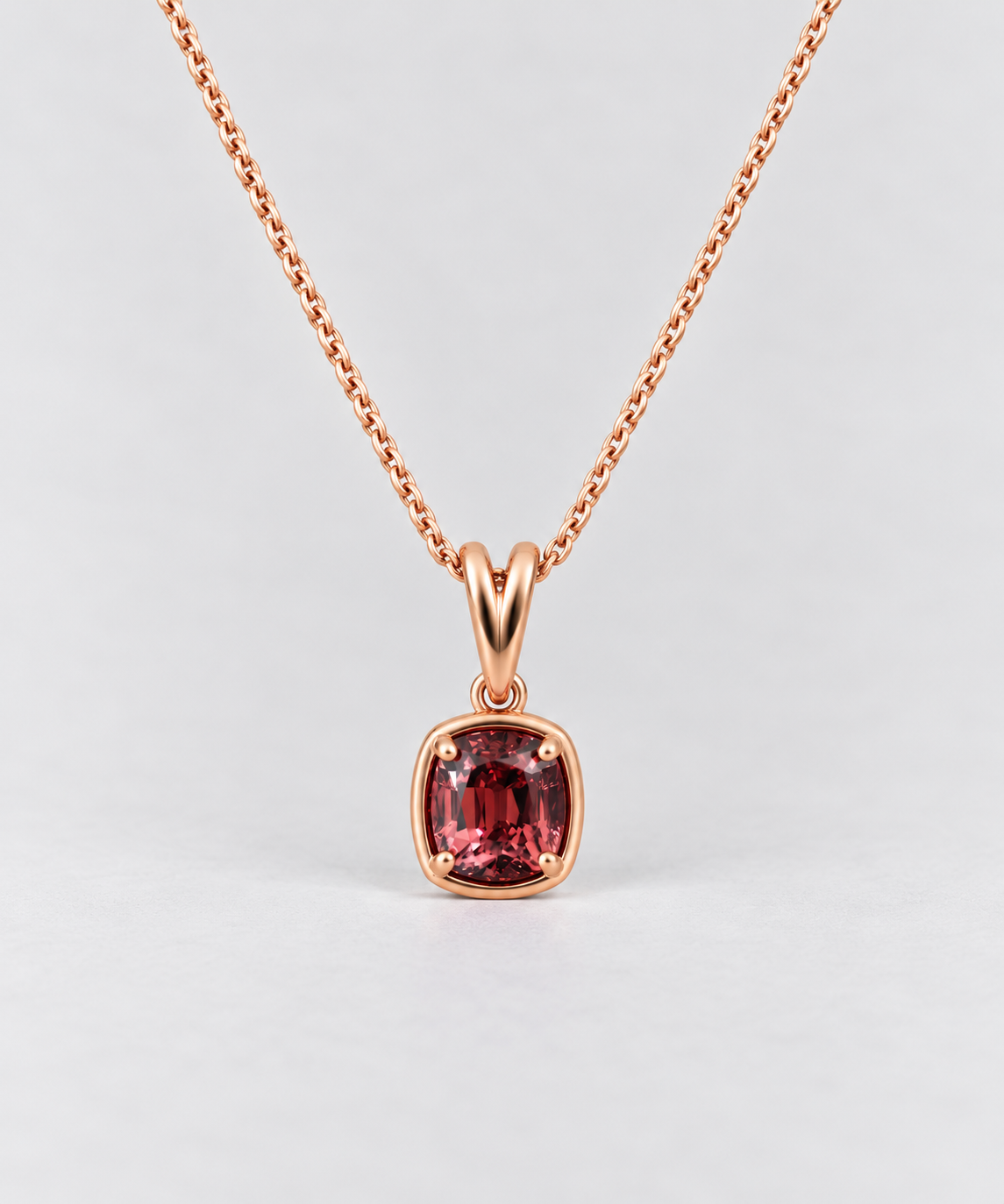 Virelle Pink Orange Spinel Cushion Cut Pendant 9ct Rose Gold