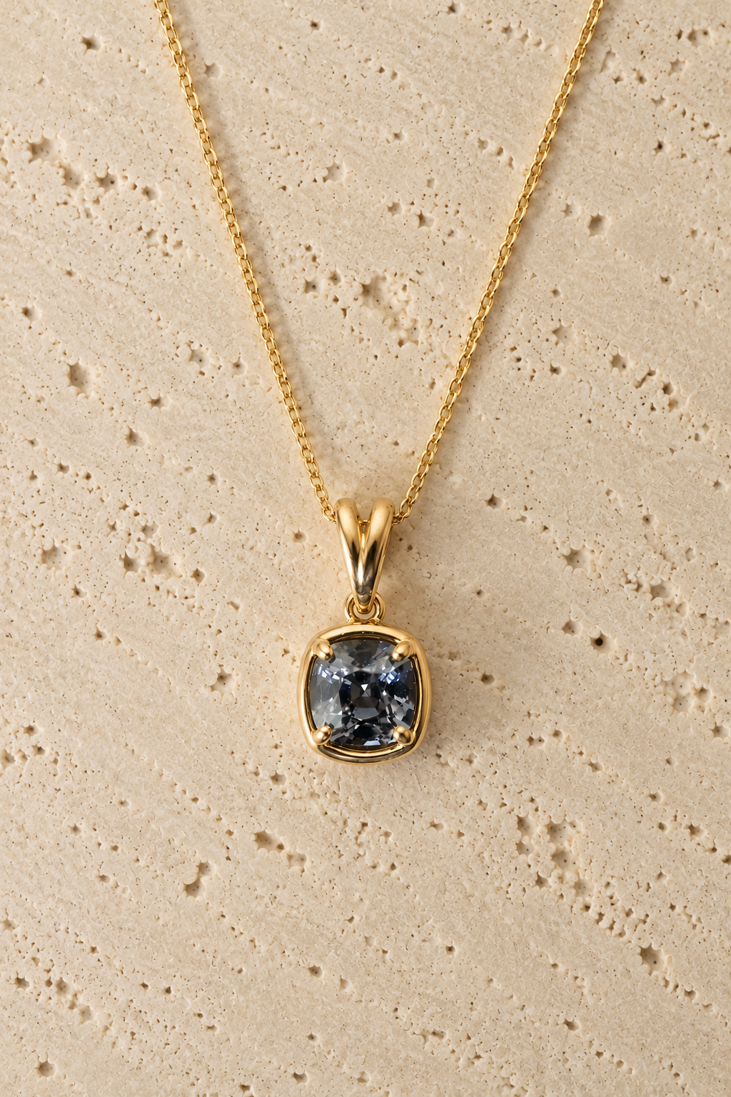 Virelle Violet Spinel Cushion Cut Pendant 9ct Yellow Gold
