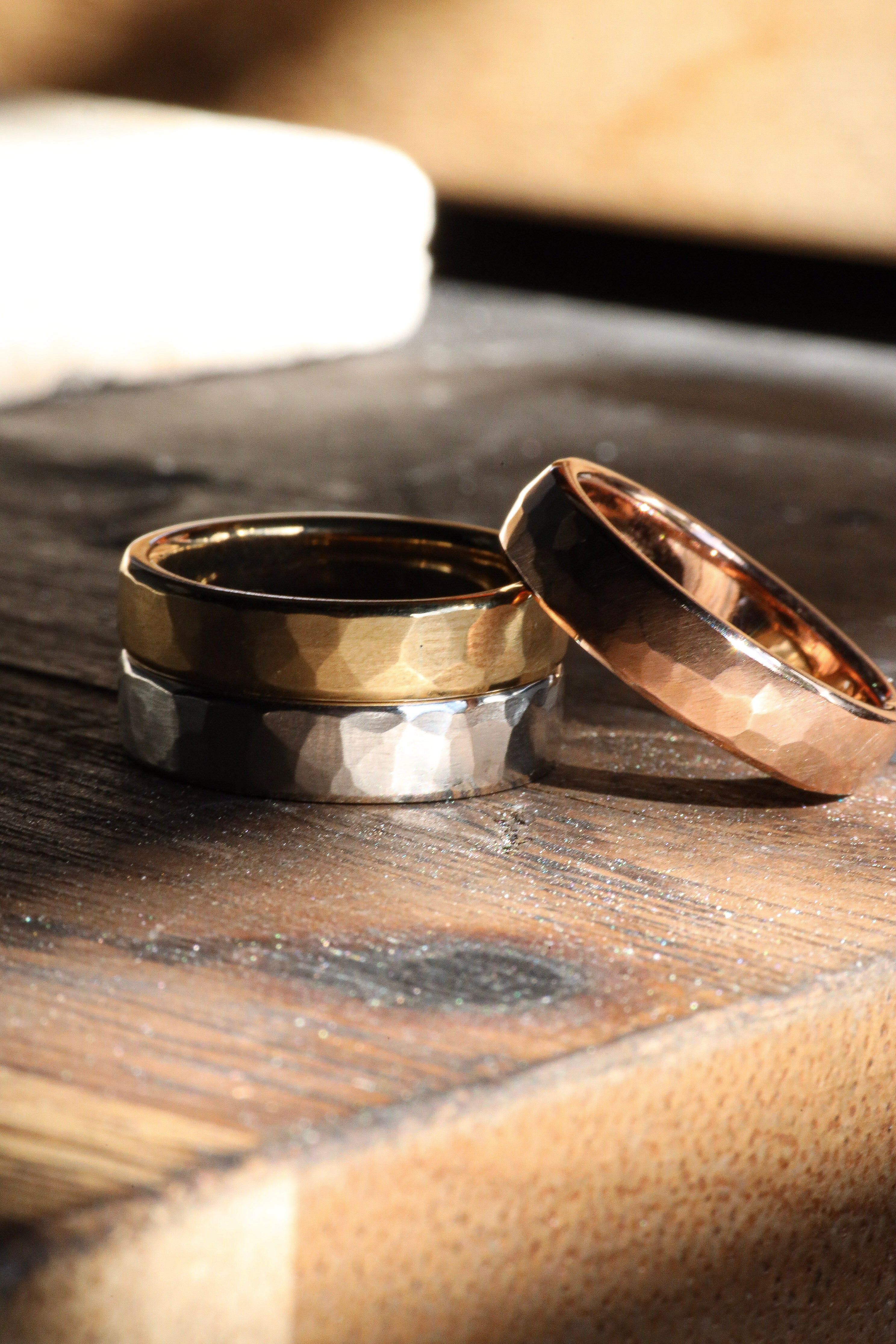 hammered mens wedding rings