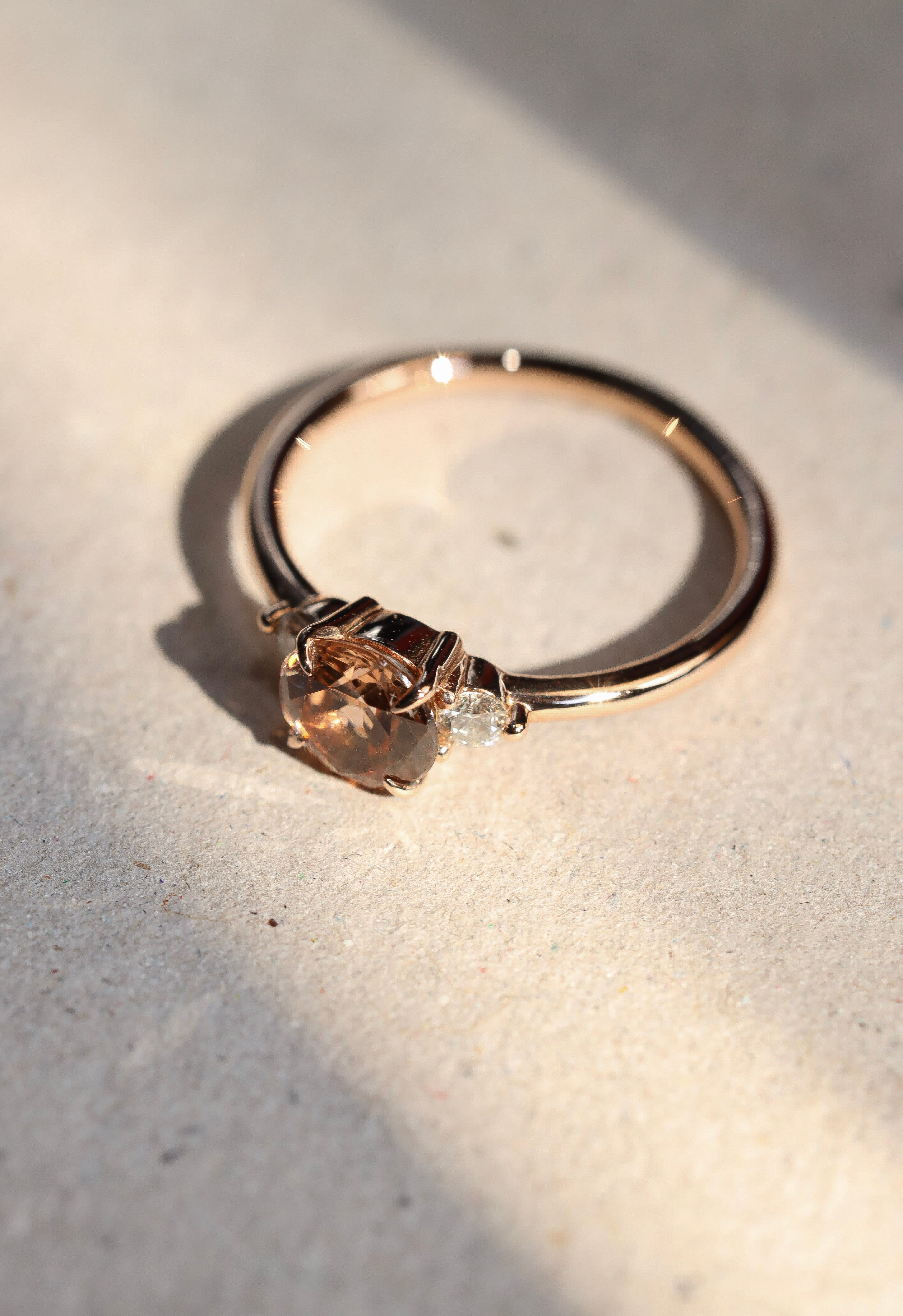 peach zircon and diamond ring in rose gold