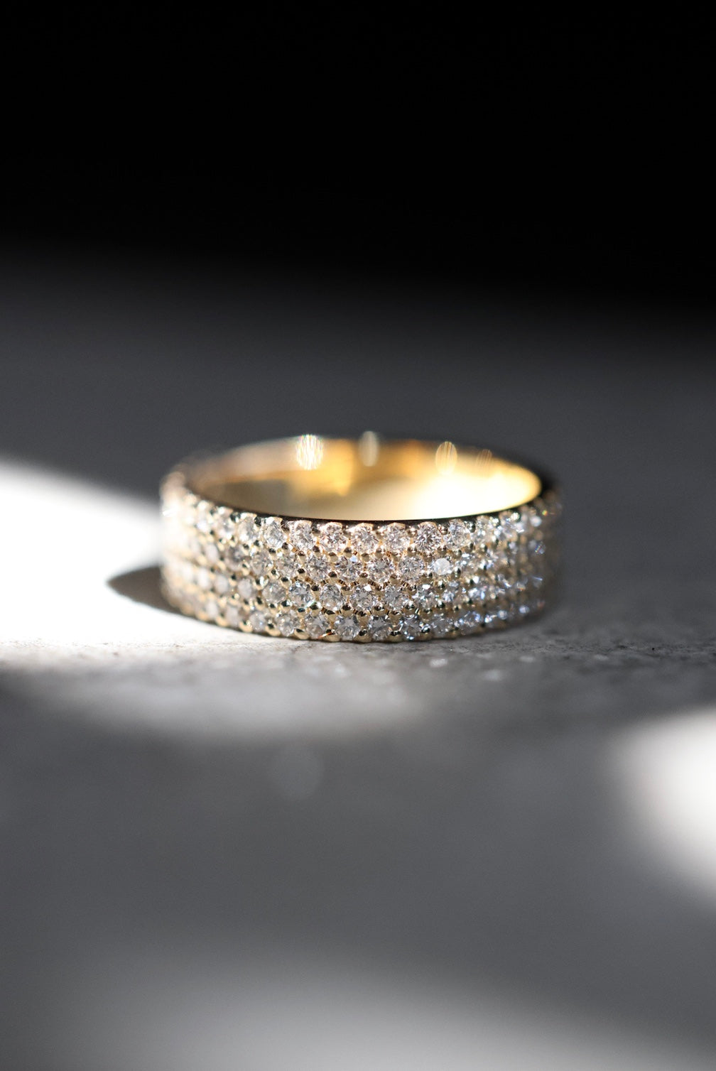 yellow gold full diamond set cigar band