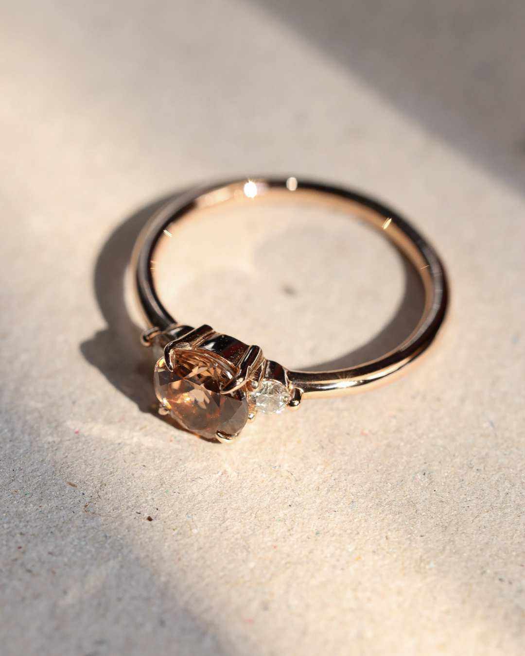 trilogy ring, coloured gemstone and diamond