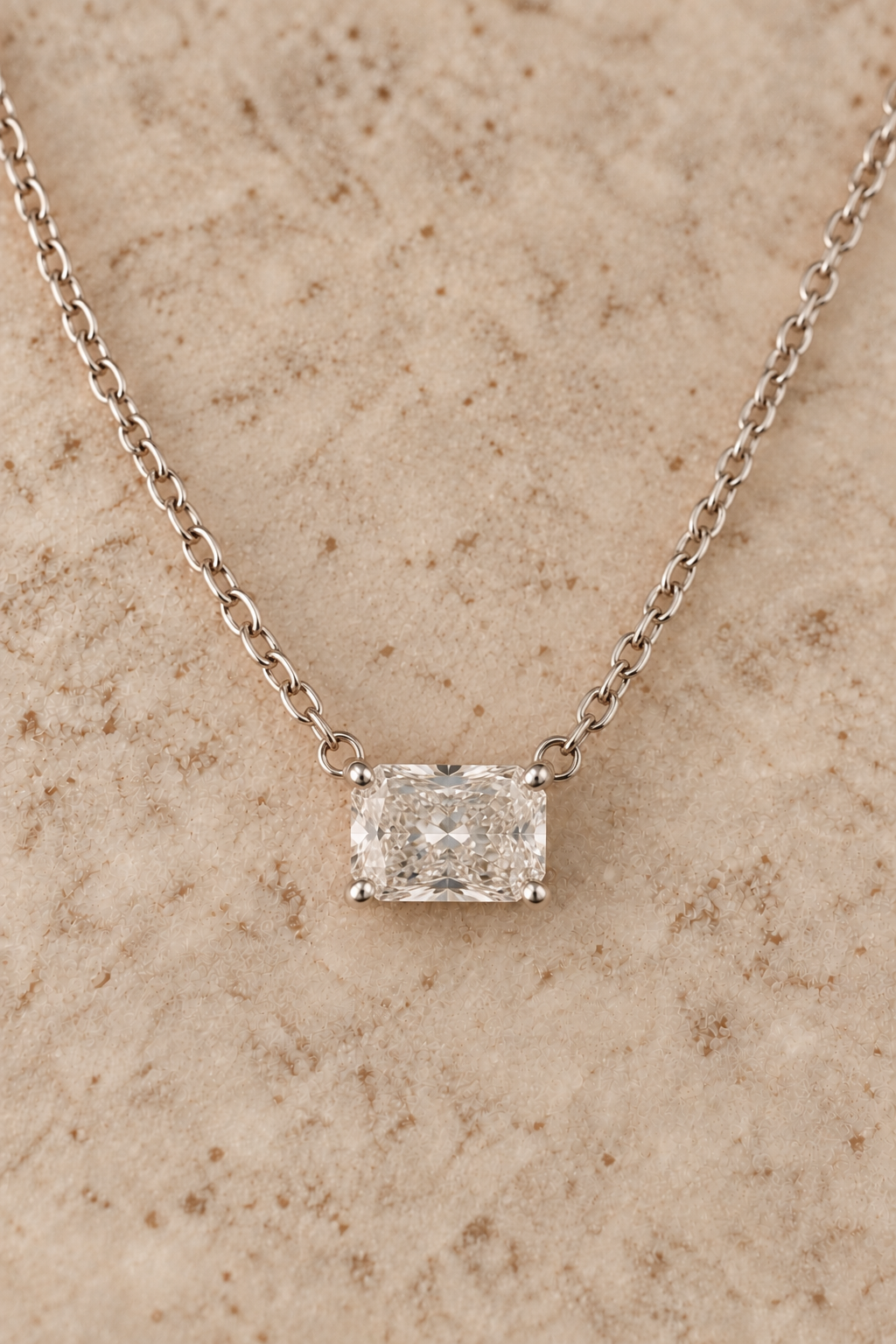 1.5ct radiant lab grown diamond pendant and chain 18ct white gold 