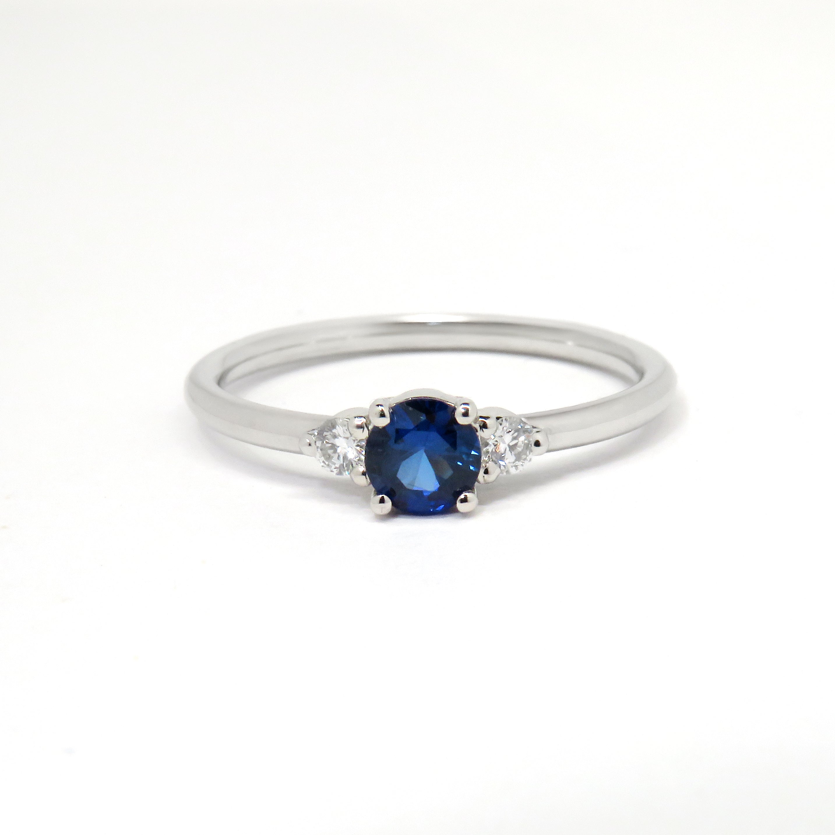 Platinum Round Blue Sapphire & Diamond Ring