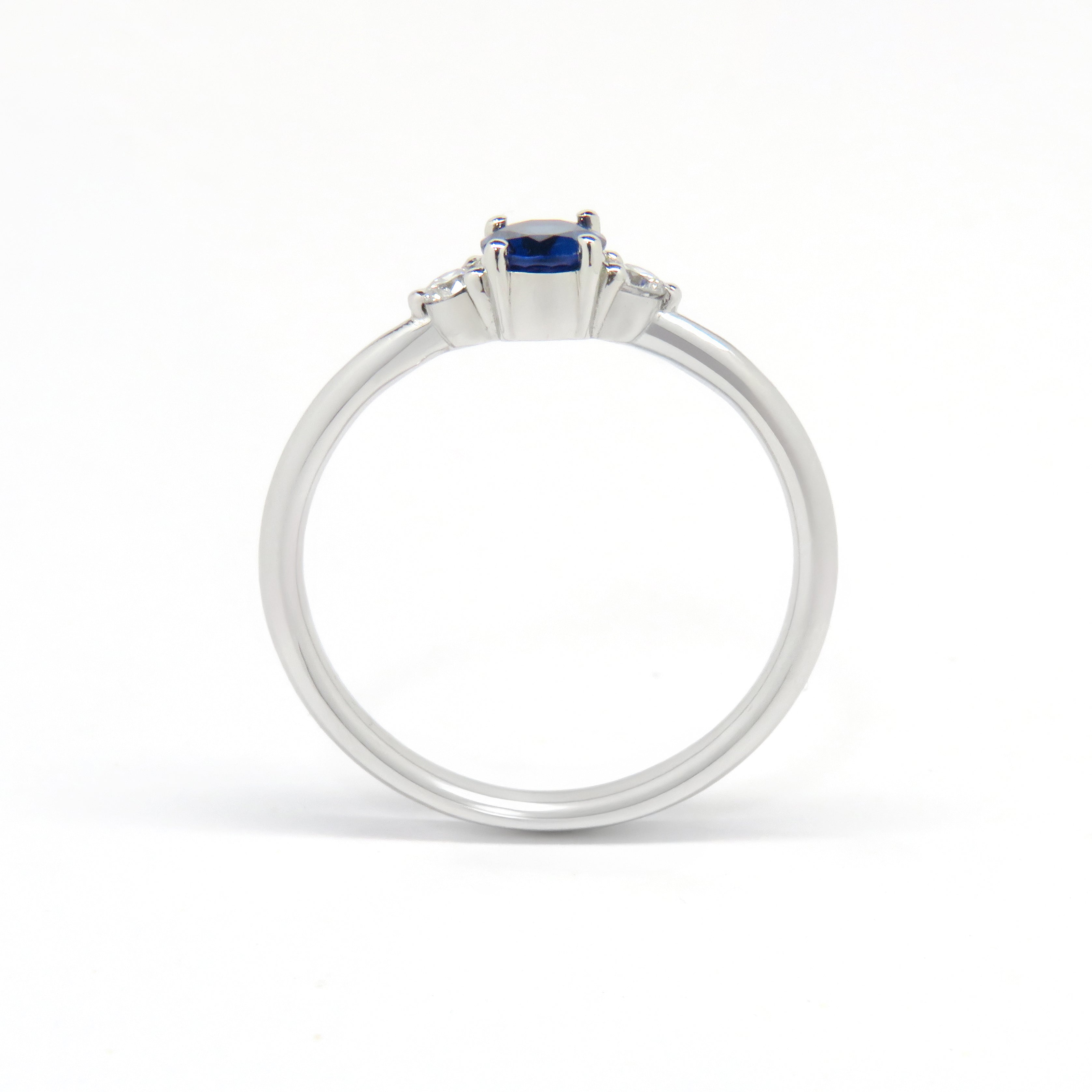 Platinum Round Blue Sapphire & Diamond Ring