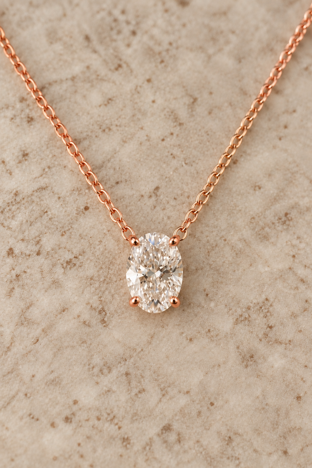 18ct rose gold 1.5ct oval lab grown diamond luxe pendant and chain 