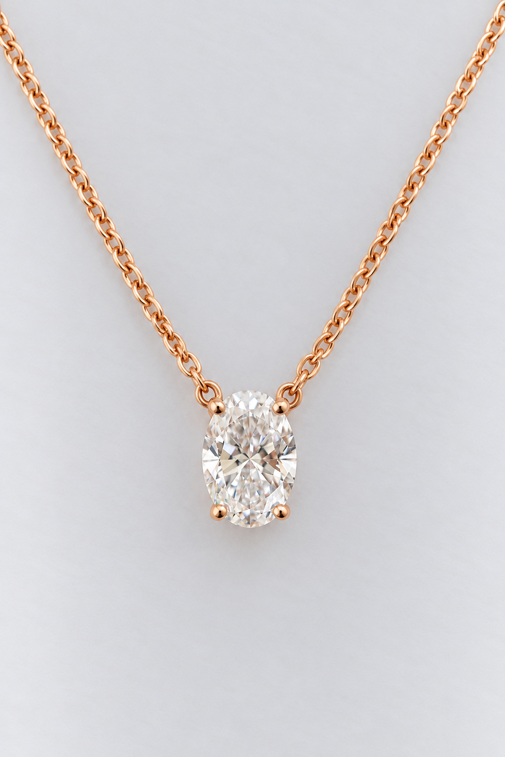 1.50ct oval lab grown diamond pendant and chain 18ct rose gold 