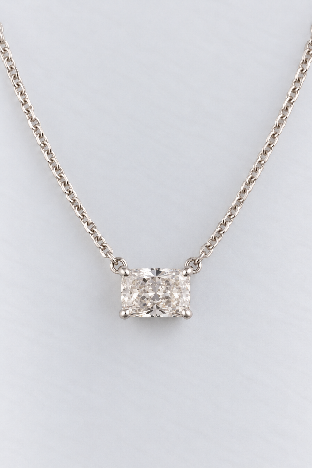 18ct white gold 1.5ct radiant lab grown diamond luxe pendant and chain 