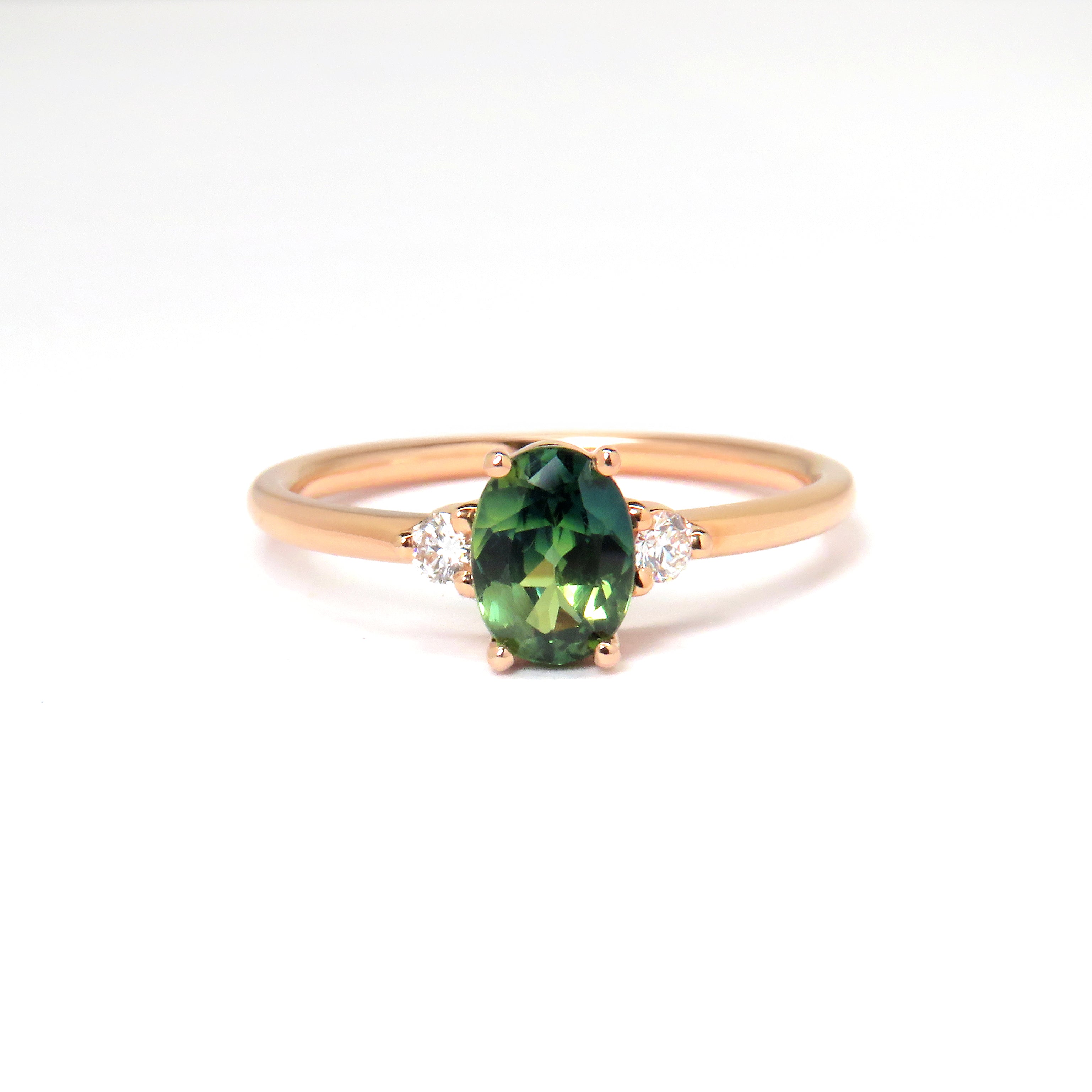 18ct Rose Gold Green Sapphire & Diamond Ring