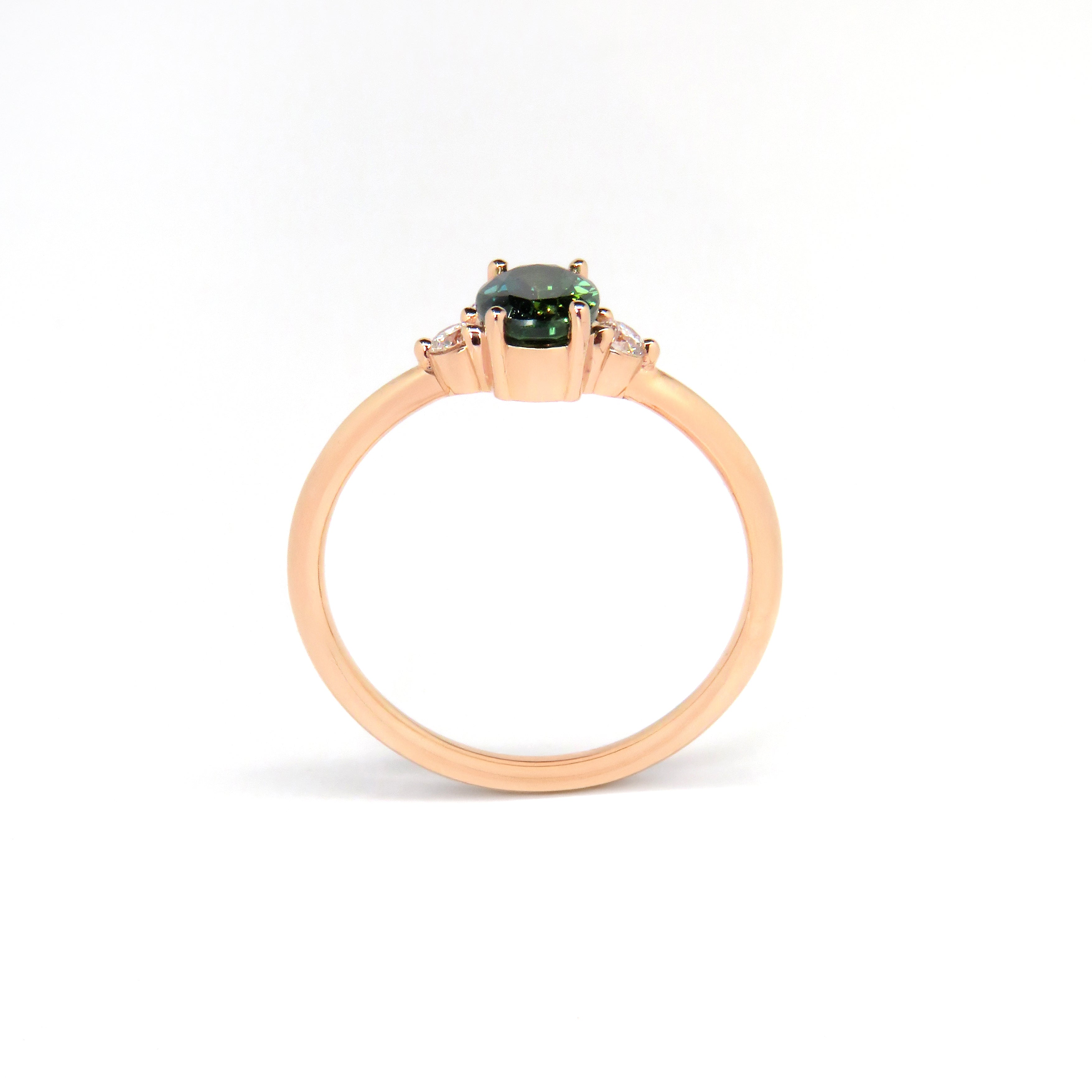 18ct Rose Gold Green Sapphire & Diamond Ring