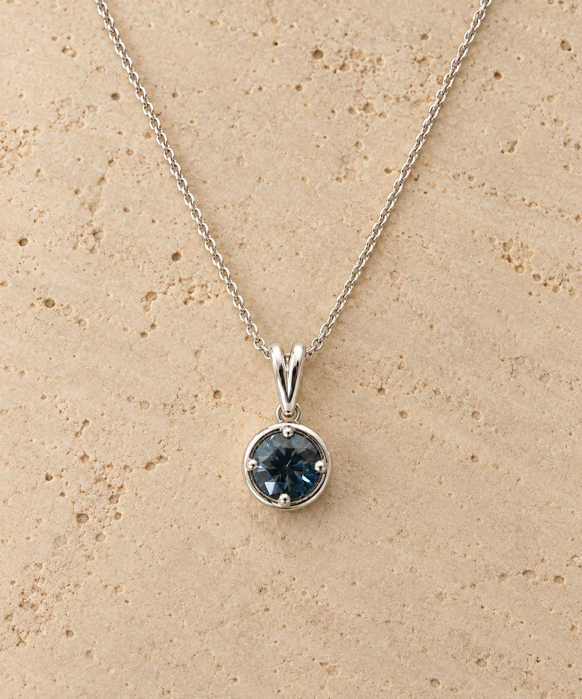 9ct white gold virelle pendant blue grey round brilliant cut 