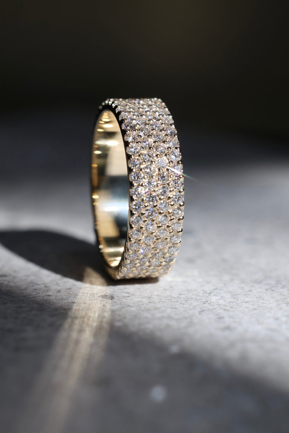 Full diamond set cigar band in 9ct yellow gold 