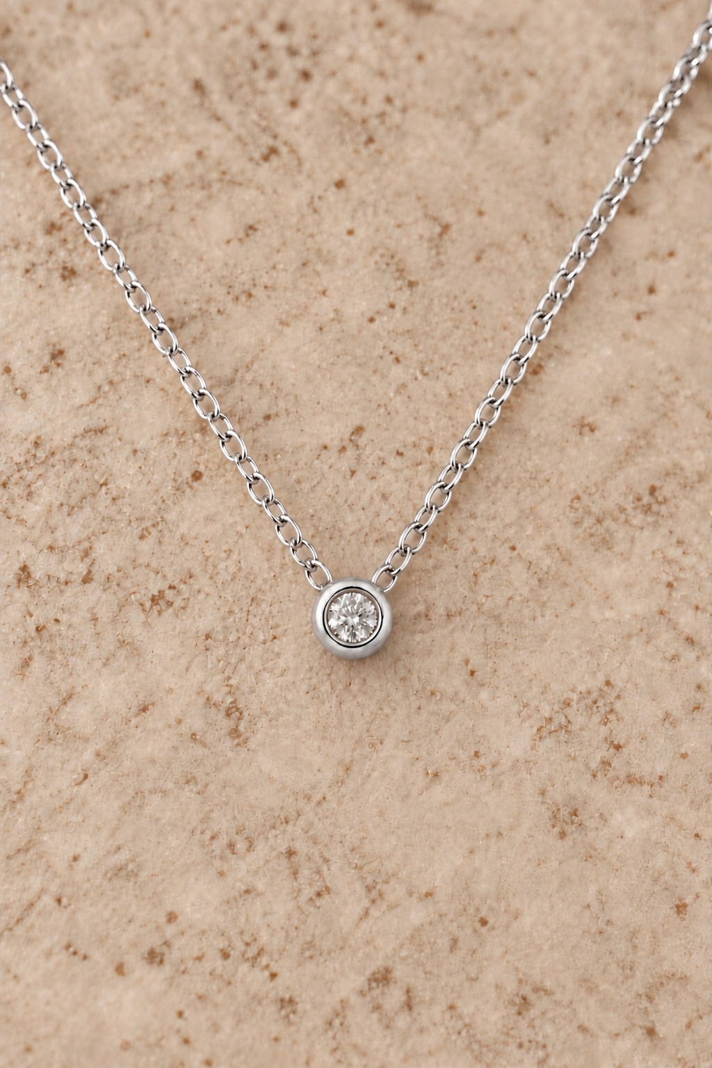 9ct white gold diamond bezel slider and chain 