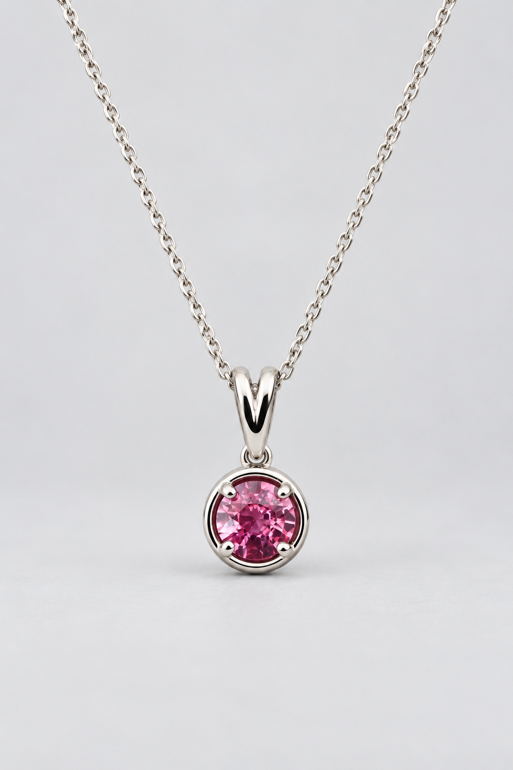Pink RBC Sapphire Virelle Pendant 9ct White Gold 