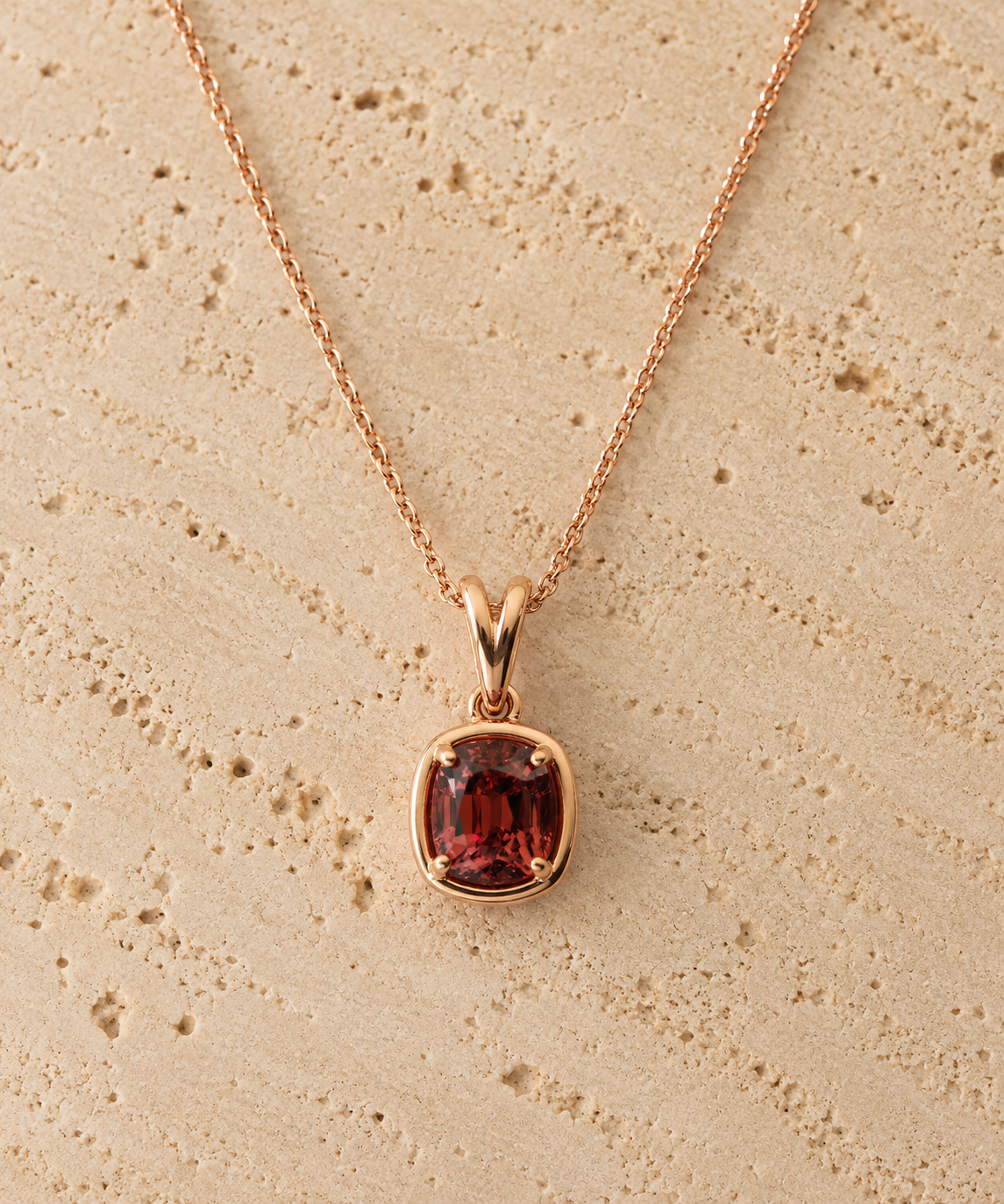 Virelle Cushion Cut Pink/Orange Spinel pendant - 9ct Rose Gold