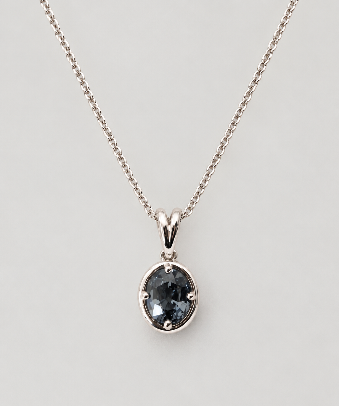9ct White Gold Oval Blue Grey Spinel Pendant 